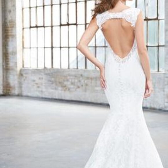 Mermaid Backless Ivory Wedding Dress, Romantic Boho Fitted Sexy Fit & Flare - Picture 2 of 9